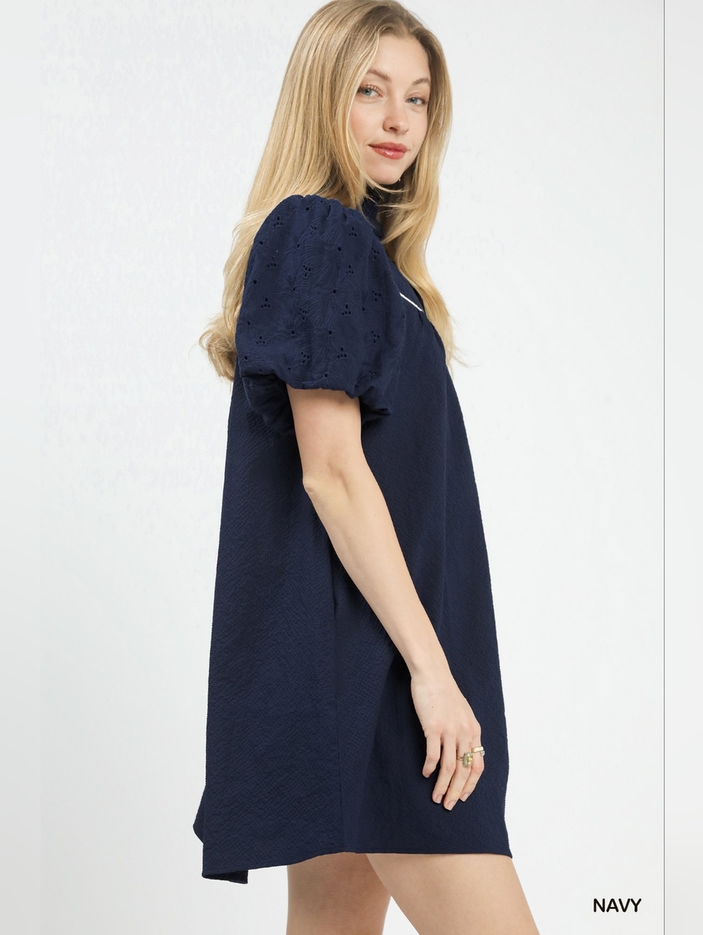 Umgee Puff Sleeve Textured Babydoll Dress - Picture 2 of 7